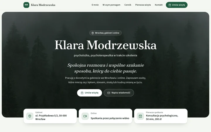 Przykładowa strona w stylu jasnym na ekranie komputera